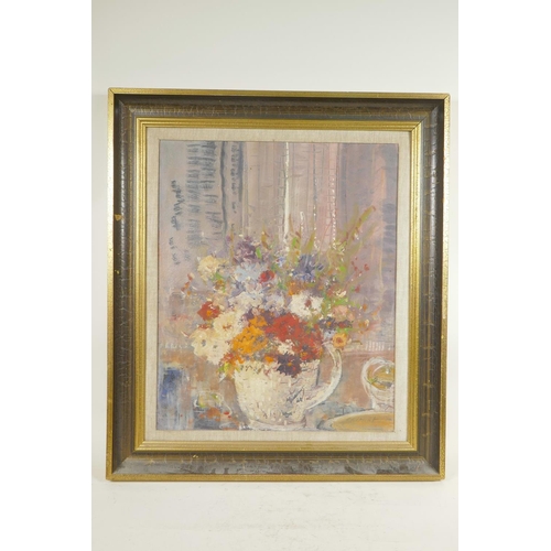 849 - C.A. Hunt, still life, vase of flowers, oil on card, 16