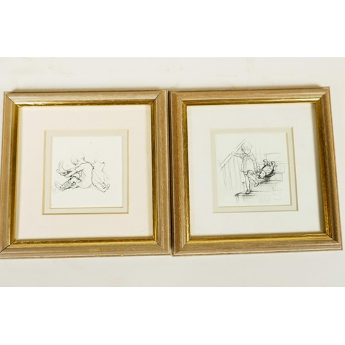 850 - A pair of small black and white prints of Winnie the Pooh with Christopher Robin, 3