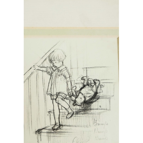 850 - A pair of small black and white prints of Winnie the Pooh with Christopher Robin, 3