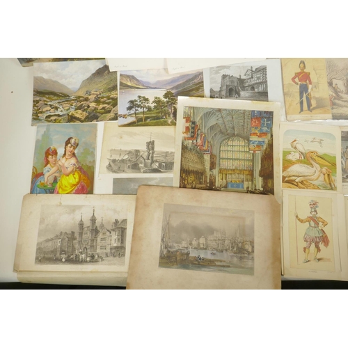 851 - A quantity of C19th and C20th prints, engravings, bookplates etc, mostly topographical and socio-his... 