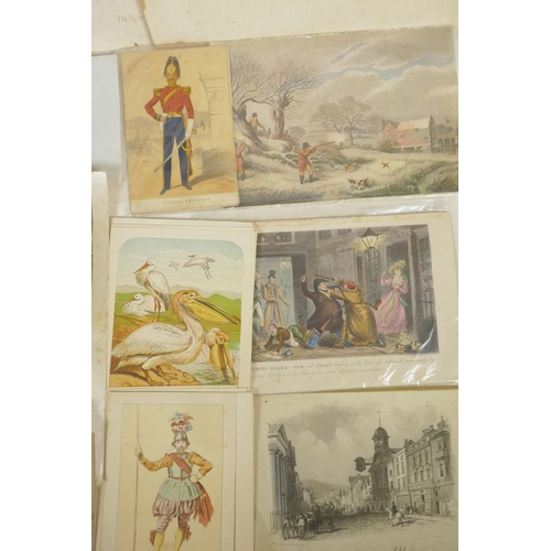 851 - A quantity of C19th and C20th prints, engravings, bookplates etc, mostly topographical and socio-his... 