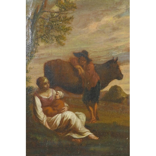 855 - Dutch School, peasant family resting in a landscape, oil on canvas, 10