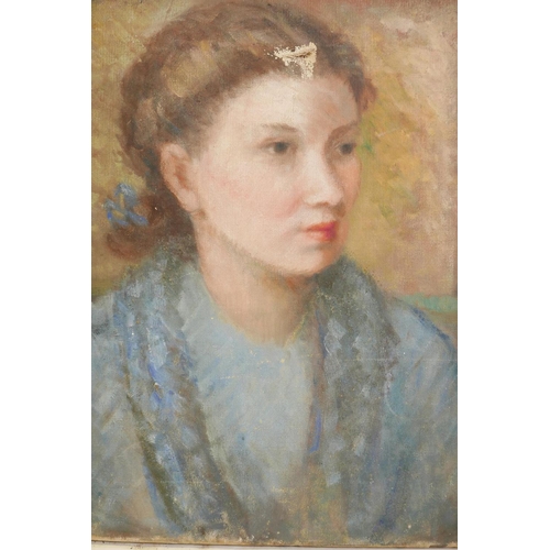 856 - Study of a woman, oil  on canvas, late C19th/early C20th, 16