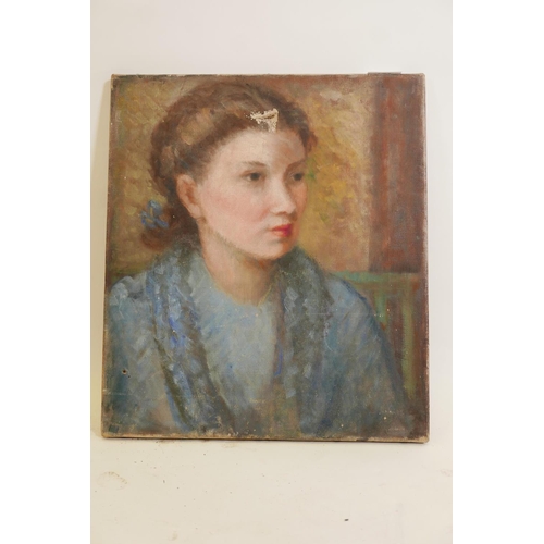 856 - Study of a woman, oil  on canvas, late C19th/early C20th, 16