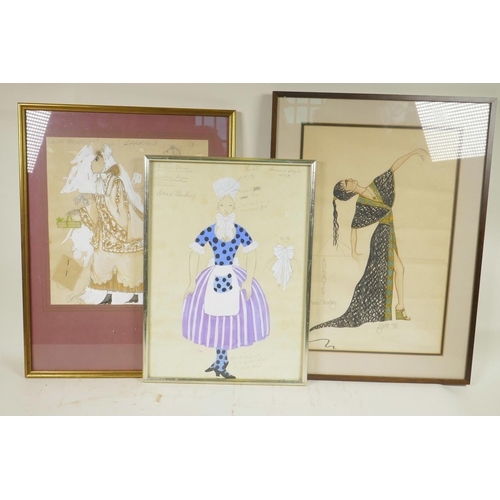 872 - Three original costume designs for the late actress Anna Sharkey (British, 1931-2019); Bernard Dayde... 