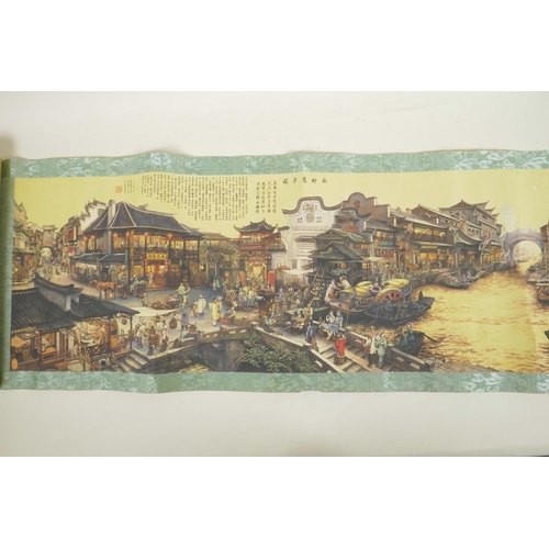 89 - A Chinese printed scroll depicting an extensive cityscape with waterways, main image 51