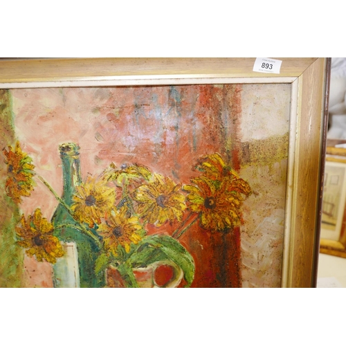 893 - 'Sunflowers', oil on artist's board, labelled verso June d(?), mid C20th