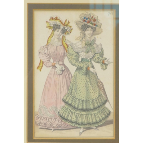 901 - Three framed, hand coloured C19th French fashion engravings, each 4