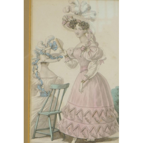 901 - Three framed, hand coloured C19th French fashion engravings, each 4