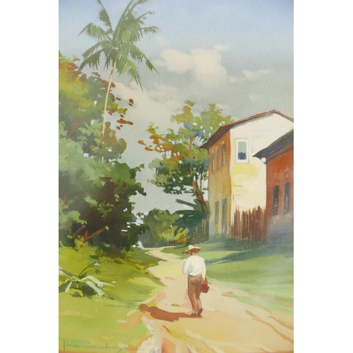 905 - J. Posluschny (South American), a pair of gouache paintings, village scenes, signed and dated 1937, ... 