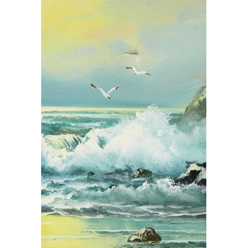 908 - L. Portman (fl. C20th), Sea Spray and Seagulls', signed lower right, oil on canvas, in good moulded ... 