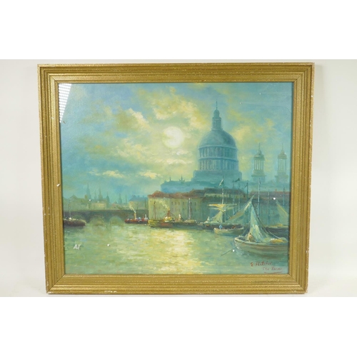 911 - After E Fletcher, 'The Thames', oil on canvas board, 21