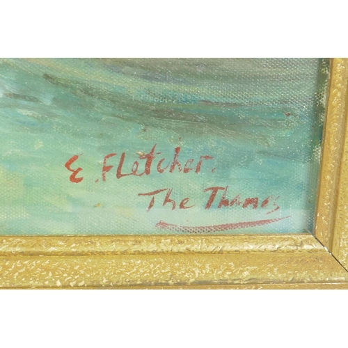 911 - After E Fletcher, 'The Thames', oil on canvas board, 21