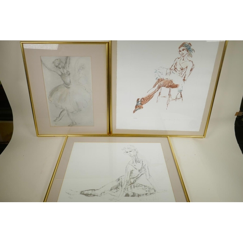 913 - Three limited edition lithoprints of ballet dancers, by the same hand, pencil signed indistinctly an... 