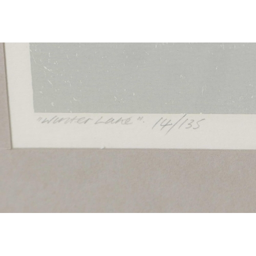 916 - Bob Sanders, two landscape lithoprints, 'Winter Walk, A/P' and 'Winter Lake, 14/35', pencil signed, ... 