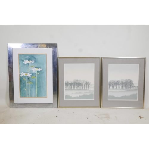 916 - Bob Sanders, two landscape lithoprints, 'Winter Walk, A/P' and 'Winter Lake, 14/35', pencil signed, ... 