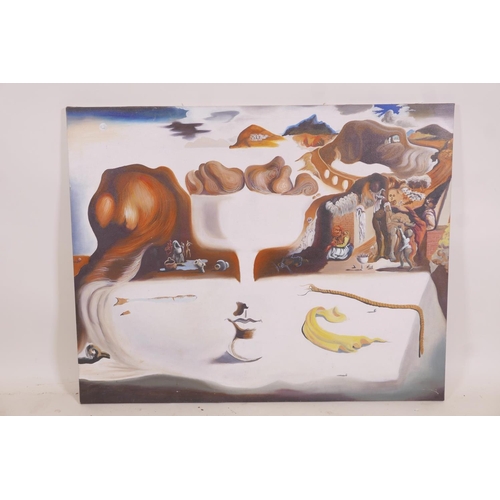 917 - After Salvador Dali, 'Apparition of Face and Fruitdish', oil on canvas, unframed, 39