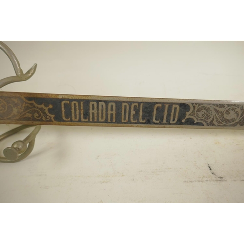275 - A 'Colada del Cid' sword in Toledo steel, in the Renaissance style, the blade etched to the face 'Co... 