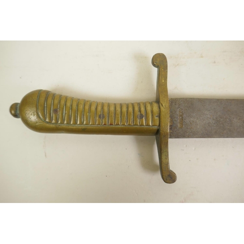 277 - An original Prussian/German model 1855 pioneer's short sword with cast brass and ribbed grip, and a ... 
