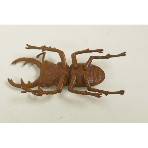 3 - A Japanese jizai style bronze stag beetle, 2½