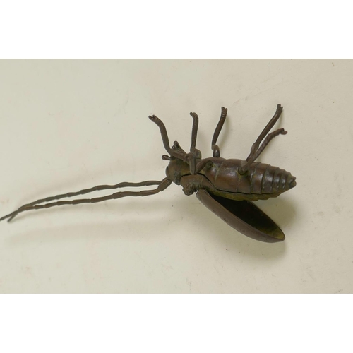 38 - A Japanese Jizai style bronze of a beetle with articulated limbs, antennae and carapace, 5