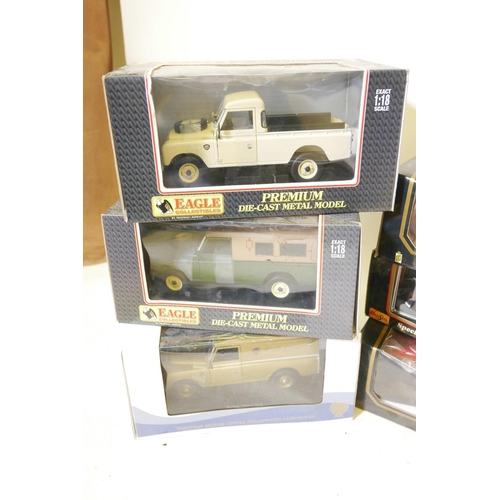 4 - Fourteen 1.18 scale model cars including a Ferrari, Land Rover etc, Eagle, Burago and Maisto, thirte... 