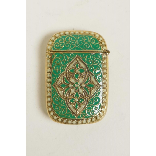 9 - A brass and enamel vesta case in the David Andersen style, 1