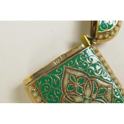 9 - A brass and enamel vesta case in the David Andersen style, 1