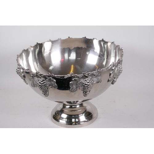 9 - A large plated pedestal punch bowl decorated with bunches of grapes, 15