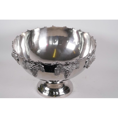 9 - A large plated pedestal punch bowl decorated with bunches of grapes, 15