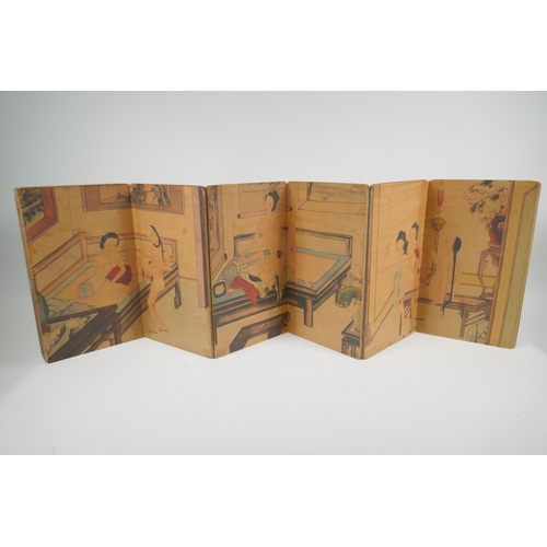 100 - A Chinese printed concertina book depicting erotic scenes, 6½