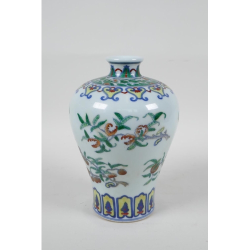 101 - A Chinese doucai porcelain meiping vase decorated with branches bearing fruit, 6 character mark to b... 