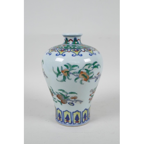 101 - A Chinese doucai porcelain meiping vase decorated with branches bearing fruit, 6 character mark to b... 