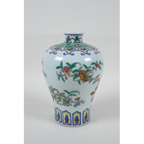 101 - A Chinese doucai porcelain meiping vase decorated with branches bearing fruit, 6 character mark to b... 