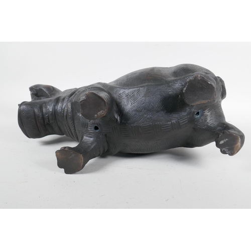 102 - A bronzed metal figure of a hippopotamus, 14