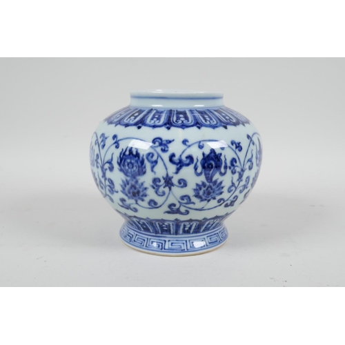 110 - A Chinese blue and white porcelain jar decorated with the eight Buddhist treasures and lotus flowers... 