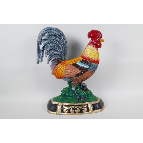 114 - A painted cast iron doorstop in the form of a cockerel, 14