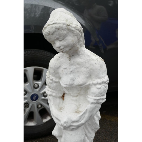 1202 - A painted concrete garden statue of a farm worker, 31½