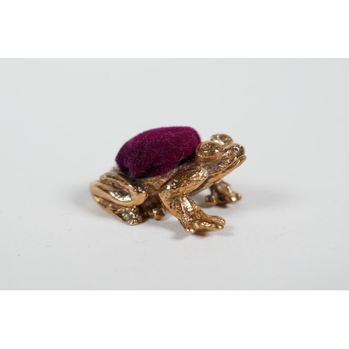 3 - A miniature coppered metal pincushion in the form of a frog