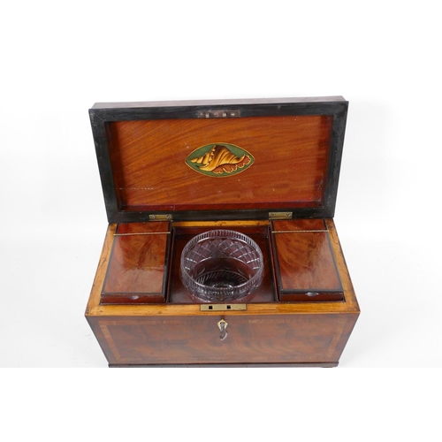 49 - An early Regency (c.1820) Cuban mahogany two compartment tea caddy, the case crossbanded with satinw... 