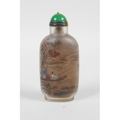 5 - A Chinese reverse decorated glass snuff bottle depicting fishermen, 4