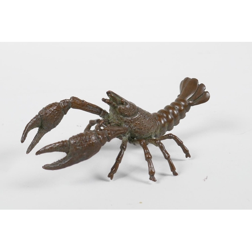 65 - A Japanese Jizai style bronze crayfish, impressed mark to base, 4