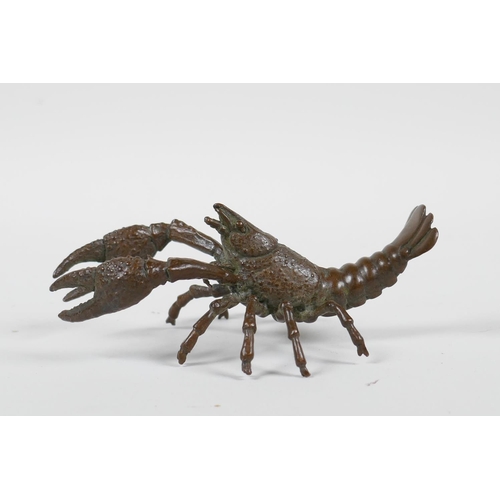 65 - A Japanese Jizai style bronze crayfish, impressed mark to base, 4