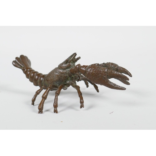 65 - A Japanese Jizai style bronze crayfish, impressed mark to base, 4