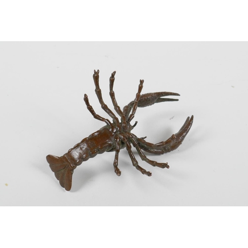 65 - A Japanese Jizai style bronze crayfish, impressed mark to base, 4