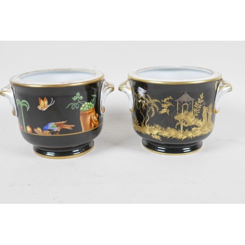 67 - Two Paris porcelain urn shaped vases, one decorated with animals, birds and flowers the other having... 