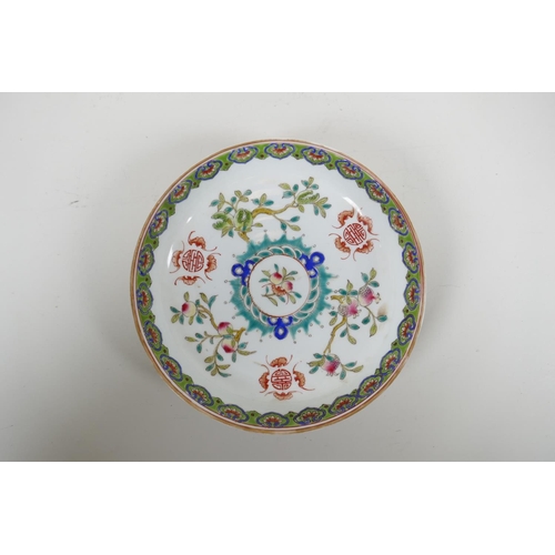 95 - An early C20th Chinese famille verte porcelain dish decorated with bats, auspicious symbols and frui... 