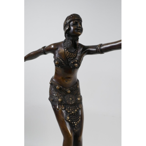 96 - An Art Deco style bronze figure of a dancing girl in the manner of Preiss on a stepped plinth, 15