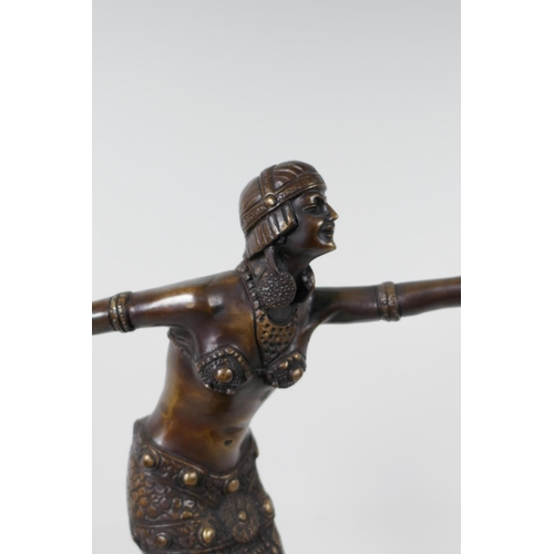 96 - An Art Deco style bronze figure of a dancing girl in the manner of Preiss on a stepped plinth, 15