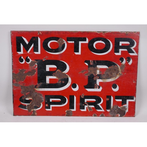 39 - A vintage B.P. Motor Spirit double sided enamelled metal sign, 21½